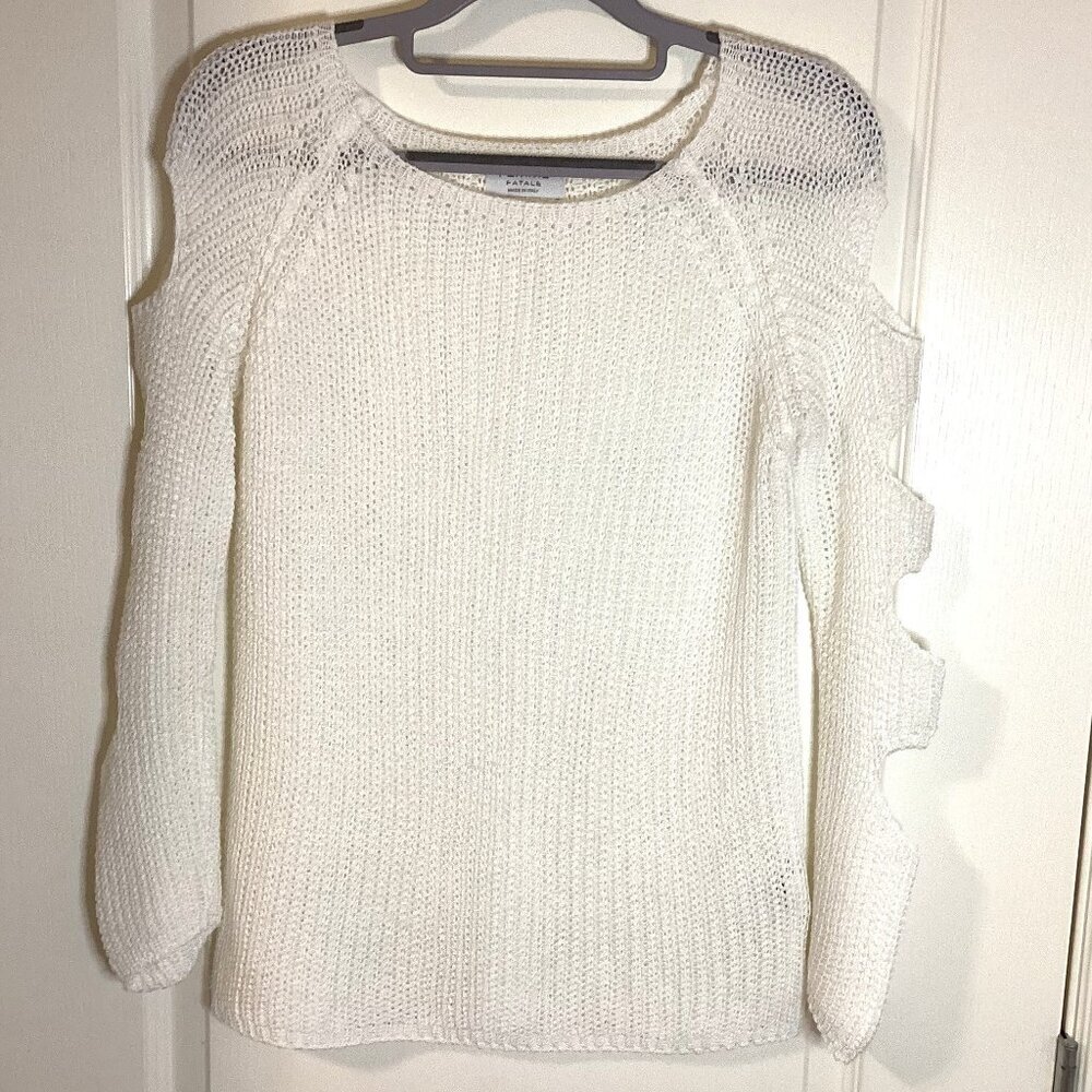 Femme Fatale Women's White Sheer Sweater Cut-Out Sleeves Made in Italy Size S/P